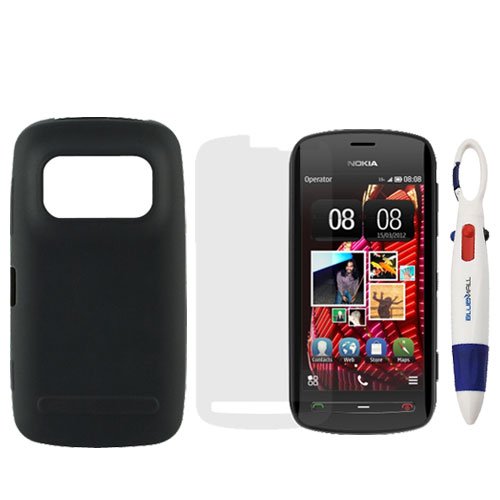 BIRUGEAR Black Silicone Skin Case Cover + Clear Screen Protector for Nokia 808 PureView with *4-Color Clip Pen*