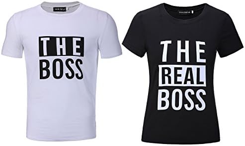Yeleo Trosetry The Boss and The Real Boss Couples T-Shirts Best Couple Anniversary Newlywed Matching Set Tops Valentines Gifts