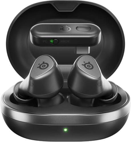 Arctis GameBud pour Xbox - Écouteurs gaming sans fil - 2,4GHz + BT 5.3 - ANC/Transparence - Résistance à l’eau IP55 - Batterie de 40 H - Recharge sans fil - Xbox, PS5, PC, Switch 2 -Noir