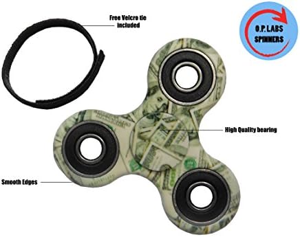 O.P. Labs spinners ! 100DOLLAR BILL design With Key chain tie ! Fidget hand spinner Camo ADHD Autism Toy stress reducer Long spin time silent !