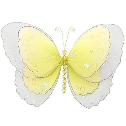 Amazon Com Hanging Butterfly Large 13 Yellow Multi Layered Nylon