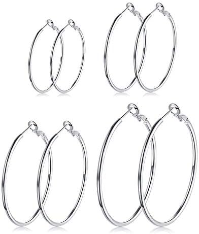 4 Pairs Silver Hoop Earrings for Women