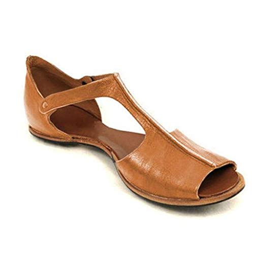Sanyyanlsy Women Peep Toe Slip On Flat Sandal Ankle Low Heel Loafers Shallow Rivet Summer Outside Wear Basic Roman Boots Brown - Thumbnail 2