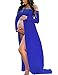 JustVH Maternity Off Shoulder Chiffon Gown Long Sleeve Front Split Maxi Photography Dress Navy Blue