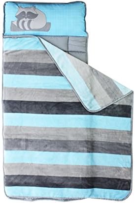 Nap Mats for Preschool Kinder Daycare – Toddler Kids Portable Sleeping Mat with Blanket + Pillow – Perfect for Boys or Girls (Stripe Raccoon)