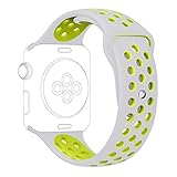 Apple Watch Series 2 Nike Sport Band, UMTELE Soft Silicone Replacement Strap with Ventilation Holes for Apple Watch Nike Plus Silver/Volt 42mm
