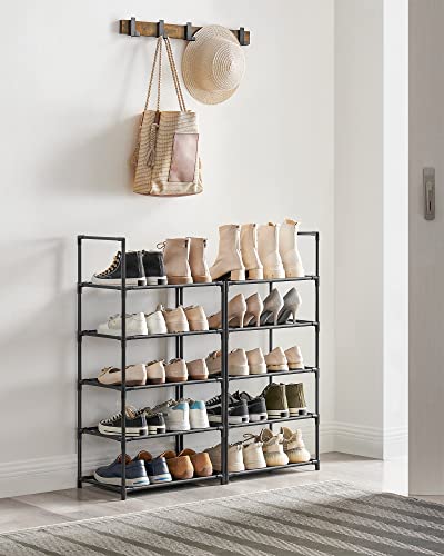 SONGMICS Zapatero Organizador de Zapatos de 10 Niveles con Marco de Acero Estantes de Tela no Tejida, Desmontable y Ajustable, 33x33x173 cm MLSH010B02