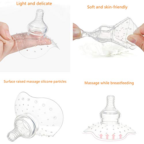 Silicone Contact Nipple Shield with Carrying Case for Breastfeeding Mothers, Massage Granules and Cross Outlet, Lifesaver for Temporary Latch on Difficulties