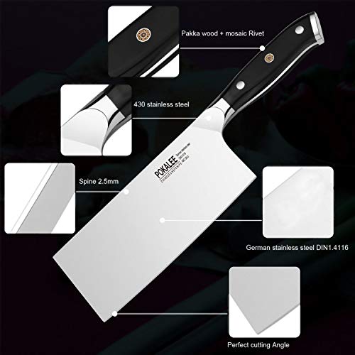 POKALEE 7 Inch Cleaver Chinese Butcher Knife, Best Quality German High