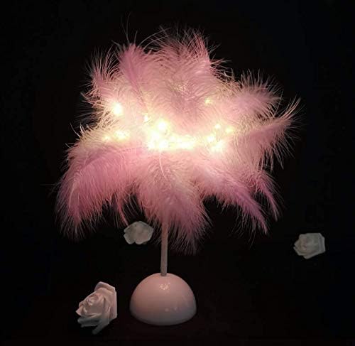 FLCSIed 3 AA Batteries Powered Feather DEST Lamp with 20 LED Warm White Light (Pink Lamp)