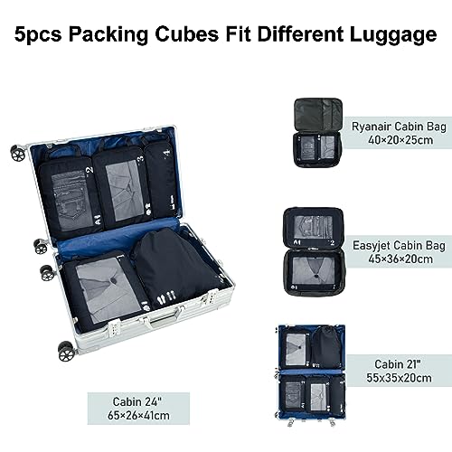 ECOHUB 5 Set Compression Packing Cubes for Suitcase, Tear-resistant Travel Organizer Sets with Shoes Bag, Luggage Packing Organizer, Vacation Travel Essentials & Travel Accessories for Men(Dark Blue)