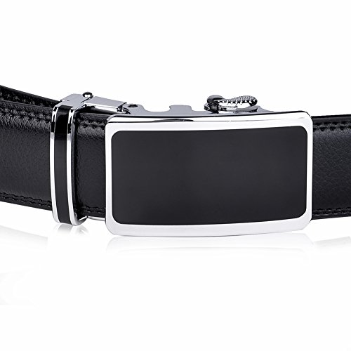 Vbiger Men's Leather Belt Sliding Buckle 35mm Ratchet Belt (Black 21