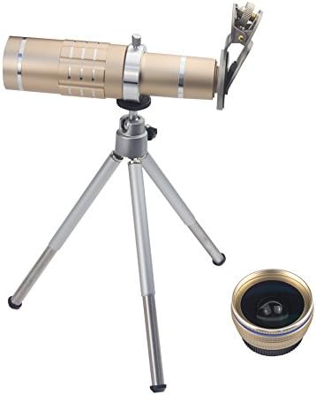 Mobile Phone Lens 18X Telephoto Lens Wide Angle Lens Macro Lens with Universal Clip and Tripod for iPhone Samsung HTC LG and Most Smartphones – 3 in 1 Mobile Phone Lenses Kit (Gold)