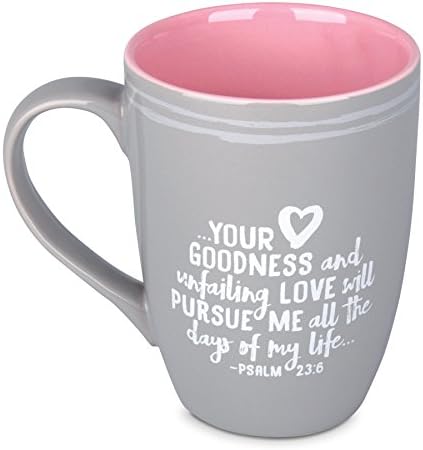 Lighthouse Christian Products 16 oz Goodness Grey and Pink Ceramic Coffee Tea Mug