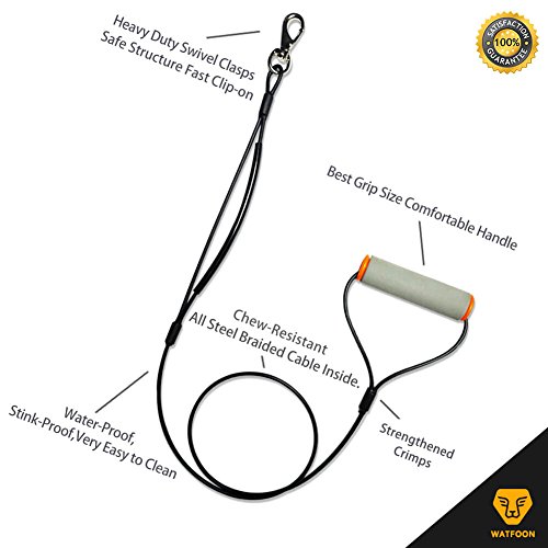 WATFOON Double Handle Dog Leash, Metal Dog Leash with 2 Handles for Heavy Duty Dogs, FULL Control in Training & Trafficã€2 FREE Gifts: 1 LED Safelight &1Travel Dog Bowlã€‘ (5.0ft, Sporty Gray Orange)