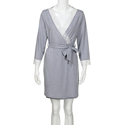 TiTCool Women's Maternity Nursing Clothes Breastfeeding Dress Lace V Neck Waist Adjustable Belt (XL, Dark Gray | Long Sleeve) - Thumbnail 3