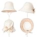 Womens UPF50+ 100% Linen Summer Sun Bucket Packable Foldable Wide Brim Hats w/Chin Cord Beige