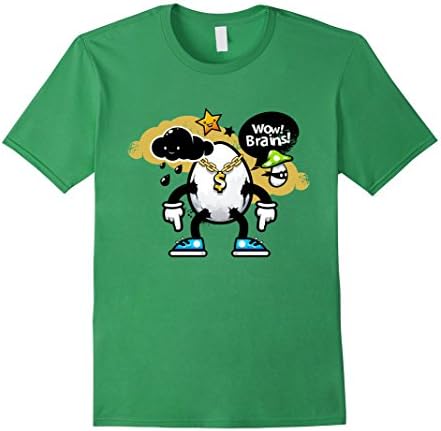 Men's Gangster Egg T-Shirt Wow Brains Funny Tee Large Grass