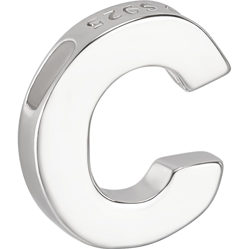 Beebeecraft Letter Bead Letter-C Sterling Silver Capital Letter Alphabet Bead Initial Necklace Bracelet Pendant Charm for Jewelry Making