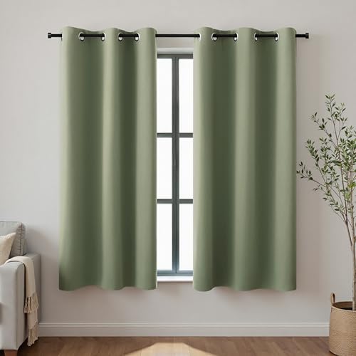 KOUFALL, Kurze Küchenvorhänge für das Fenster über der Spüle, Thermo-Verdunkelung, Café-Stil, 114 cm lang, 2er-Set, Dunkel-Salbeigrün