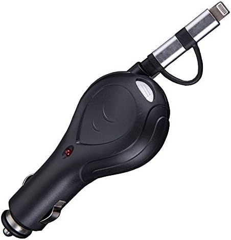 USB Car Charger,2 In 1 Tangle-free Lighting Retractable Cable Vehicle USB Car Charger (Black)