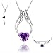 Fashion White Rhodium Plated Heart Purple Synthetic Stone Angel Wings Pendant with Free 18