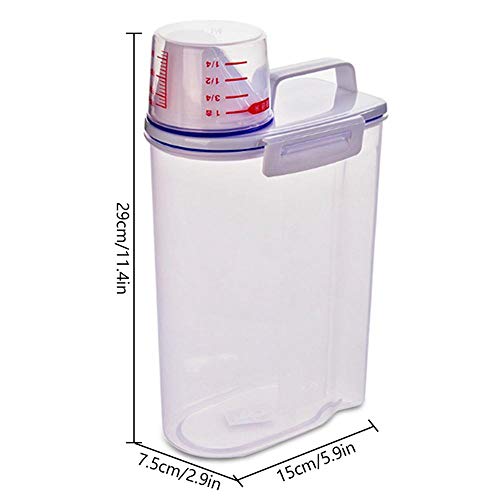 AOLVO Rice Bin 2kg Rice Container, 3 Pcs Airtight Cereal Container Rice Barrel Dry Grain Dispenser Thicken Rice Cylinder Clear Food Storage Box with Airtight Design Measuring Cup Pour Spout