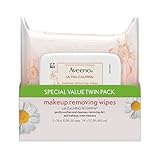 Aveeno Ultra-Calming Cleansing Oil-Free Makeup Removing Wipes for Sensitive Skin, 25 Count, Twin Pack