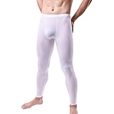 Men's Ice Silk Sheer Leggings Pants Underwear Bottoms Low Rise Elastic Trousers Long Johns