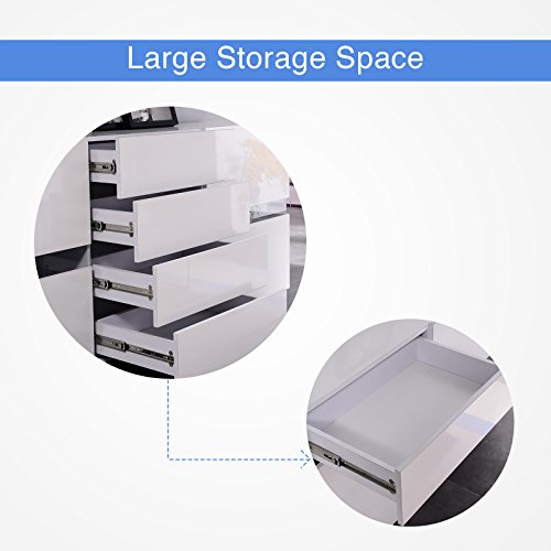 LED Sideboard Kitchen Buffet Storage Cabinet High Gloss TV Stand Server Console Table with 2 Doors & 4 Drawers,White - Thumbnail 4