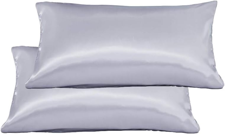 Yuauy 2 Pack Satin Pillowcase for Hair and Skin Satin Pillow Cover with Envelope Closure - Standard size (20x30inches) (Silver)
