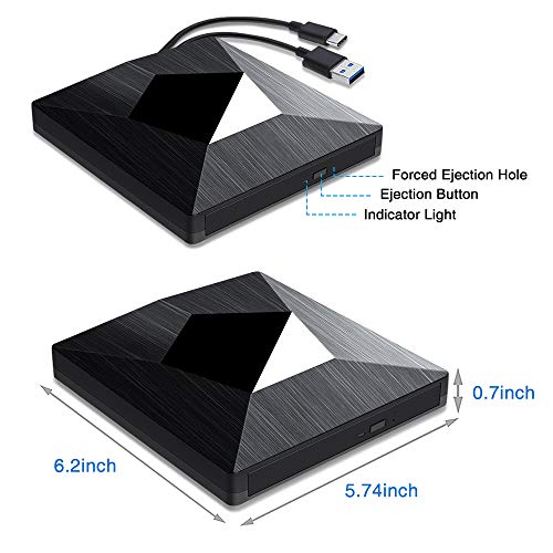 External CD DVD Drive, Dual USB Type C and USB 3.0 Superdrive Optical USB C Drive Portable CD/DVD +/-RW Burner for iMac PC Mac OS Windows 7 8 10 Linux MacBook (Black)