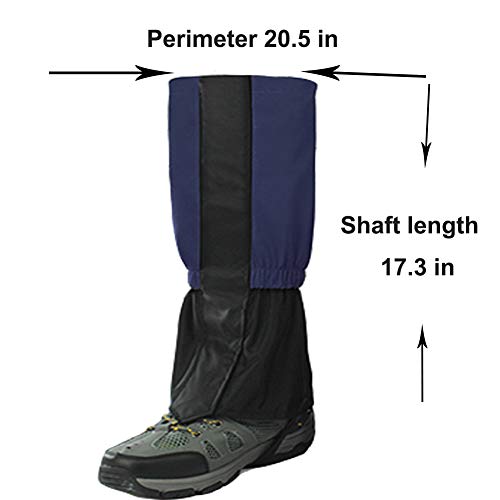 BMHNOONE Leg Gaiters, Adjustable and Waterproof Snow Boot Gaitersï¼ˆShaft Height 17.3"ï¼‰ for Hiking, Walking, Hunting, Mountain Climbing and Snowshoeing ï¼ˆNavy Blueï¼‰