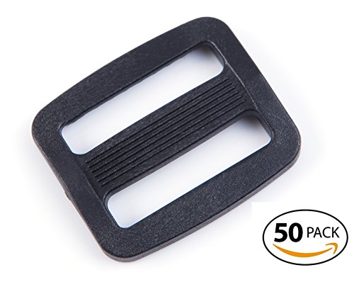 Shapenty 50PCS Black Plastic Tri-glide Slides Button Bulk Adjustable Webbing Triglides Slider Buckle for Belt Backpack and Bags (Black, 0.75 Inch)