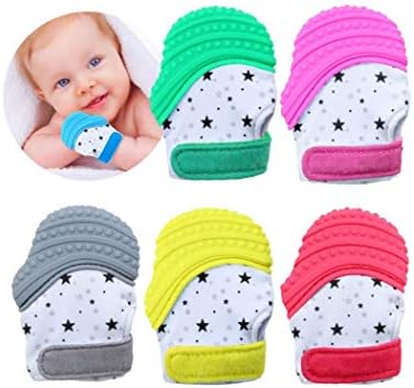 The Original Mom-Invented Silicone Teether Mitten with Travel Bag – Ideal Teething Toys for Baby Shower Gift - Grey Stars (Grey Stars)