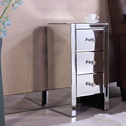 JAXPETY Mirrored Nightstand with 3 Drawer, Beside End Tables Accent