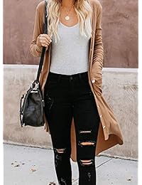 Naggoo - Chaqueta de punto para mujer, con botones, manga larga, dobladillo alto, dobladillo bajo, con bolsillos