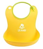 Lil' Jumbl Baby Bib Necklace Waterproof Silicone with Food Pouch. Plastic Bibs For Children Are Bacteria Resistant, Cool & Easy To Clean. Soft Cute For Boy Girls & Toddler (Yellow)