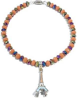 Silver Plated Eiffel Tower Magnetic Clasp Bead Necklace for Girls 4-8 years