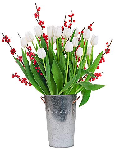 Stargazer Barn Stargazer Barn - Holiday Tulip Bouquet - 2 Dozen White Tulips With Christmas Berries - Vase Included