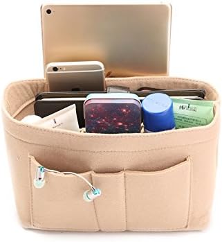 COKOO-Portable Multi-function Felt Purse Organizers，Insert Handbag Organizer Bag in Bag (Large, Beige)