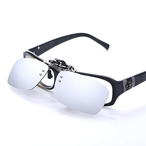 Besgoods Polarized Clip-on Flip up Metal Clip Sunglasses Lenses Glasses Unbreakable Driving Fishing Outdoor Sport New-Royal Blue Mirror Silver Mirror (Silver)