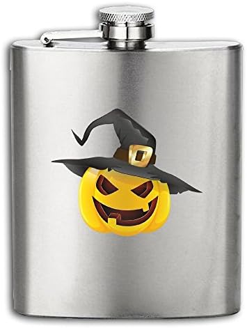 JNJ Team Pumpkin With Witch Hat Portable 304 Stainless Steel Hip Flask Leak Proof Liquor Pocket Flagon 6OZ Bottle Alcohol