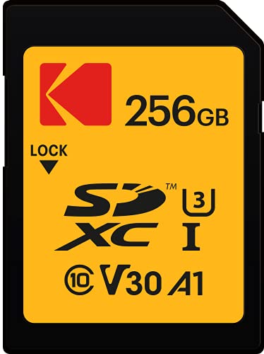 Kodak - Scheda SD UHS-I U3 V30 SDHC/XC, 256 GB, velocità di lettura 95 MB/s, velocità di scrittura, massima 85 MB/s, memoria di video 4 K Ultra HD e foto HD