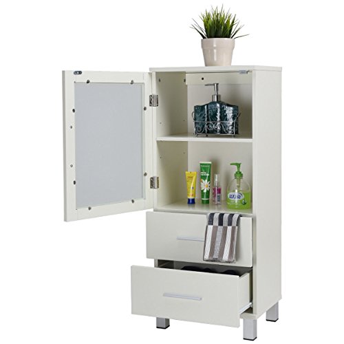 2 Drawers Glass Door Wood Floor Cabinet Storage Unit Organizer Stand Chest