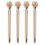 MengRan Rose Gold Pen with Big Ball Diamond/Crystal/Jewel/Gem-Wedding Pen-Cute Bling Fancy Metal Ballpoint Pens Rose Gold Office/School/Desk Supplies for Women -Black Ink (Pack of 4)