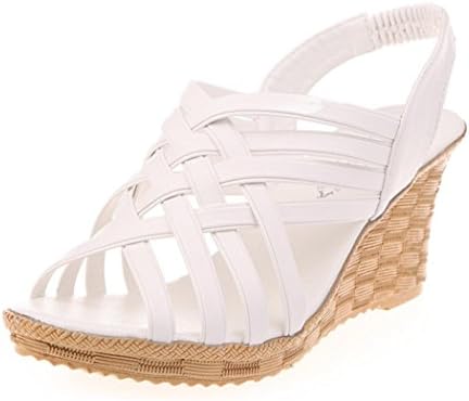 Women Sandals Daoroka Summer High Platform Heel Braided Cut Out Wedges Chunky Comfort Outdoor Elegant Casual Ankle Strap Shoes (US:7.5, White)