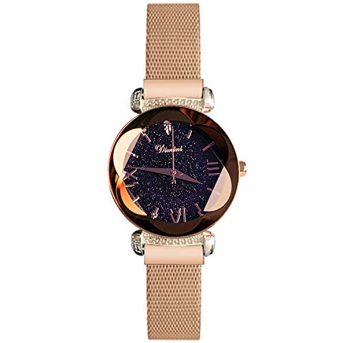 RORIOS Fashion Analogue Quartz Watches Magnetic Mesh Band Starry Sky Dial Wrist Watches for Girl/Women Waterproof