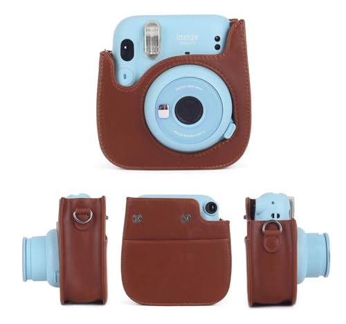 Estojo Protetor Para Câmera Phetium Instant Mini 12 Compatível com Instax Mini 12 11, Bolsa de Couro PU com Bolso e Alça de Ombro Ajustável (Marrom)