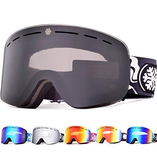 Snowledge Ski Goggles Men with Frameless Interchangeable Lens, Skiing Snowboard Goggles Black with OTG,Anti-Fog, 100% UV, Helmet Compatibility for Unisex Women Men (3#Gre Lens)